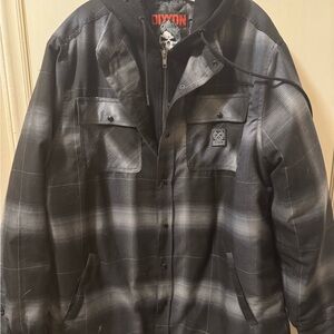 DIXXON Men's 2XL Plaid Black and Gray flannel hoodie Jacket